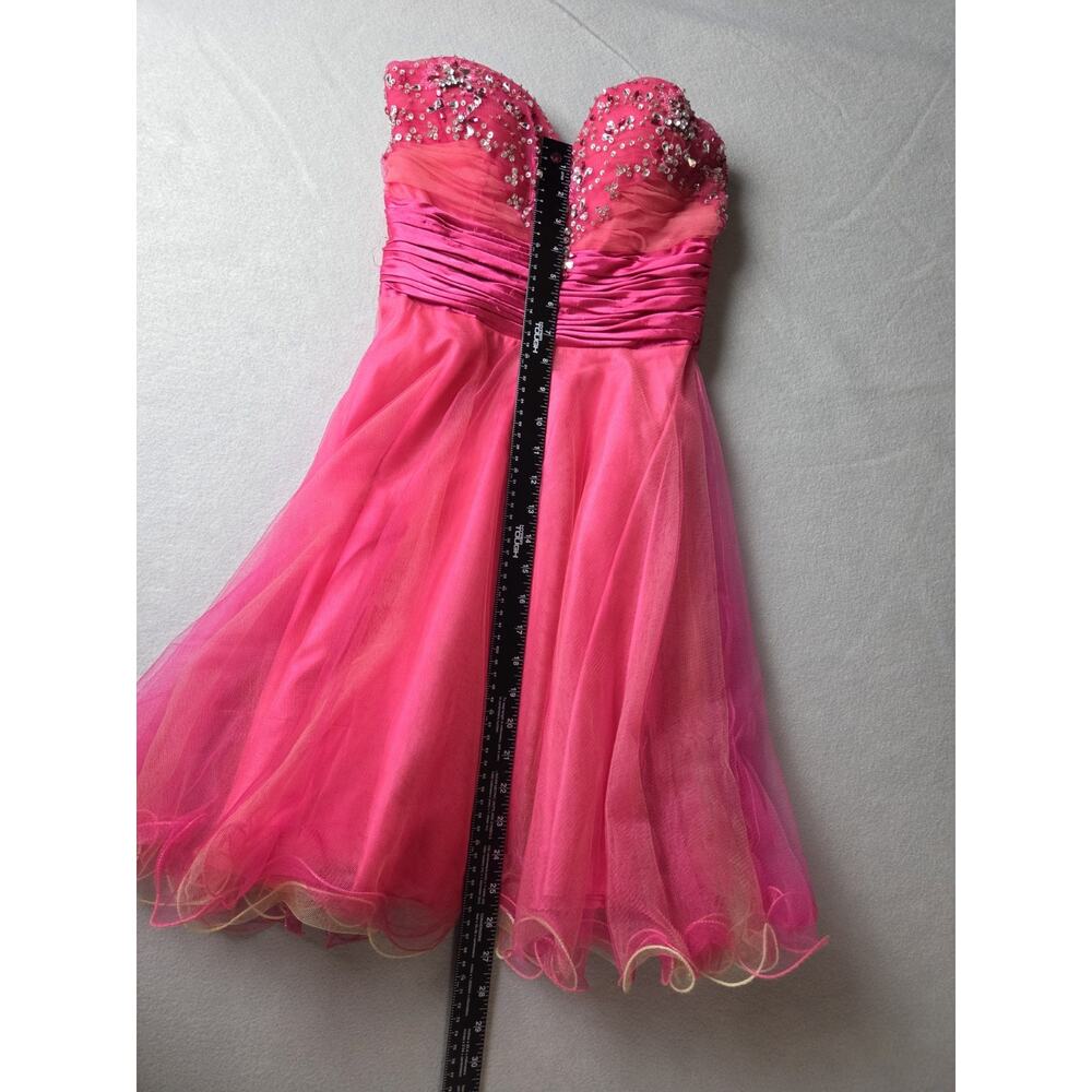 Fiesta Pink Women’s beaded Sequin Dress Size XS Short Strapless Tulle Prom Party - Picture 9 of 11